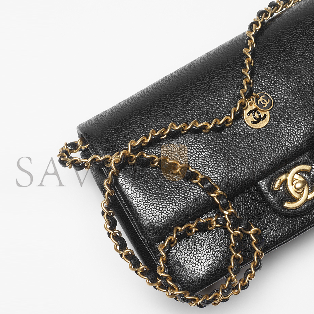 Ch*el master small flap bag grained shiny calfskin & gold-tone metal as5186 (23*15*8cm)